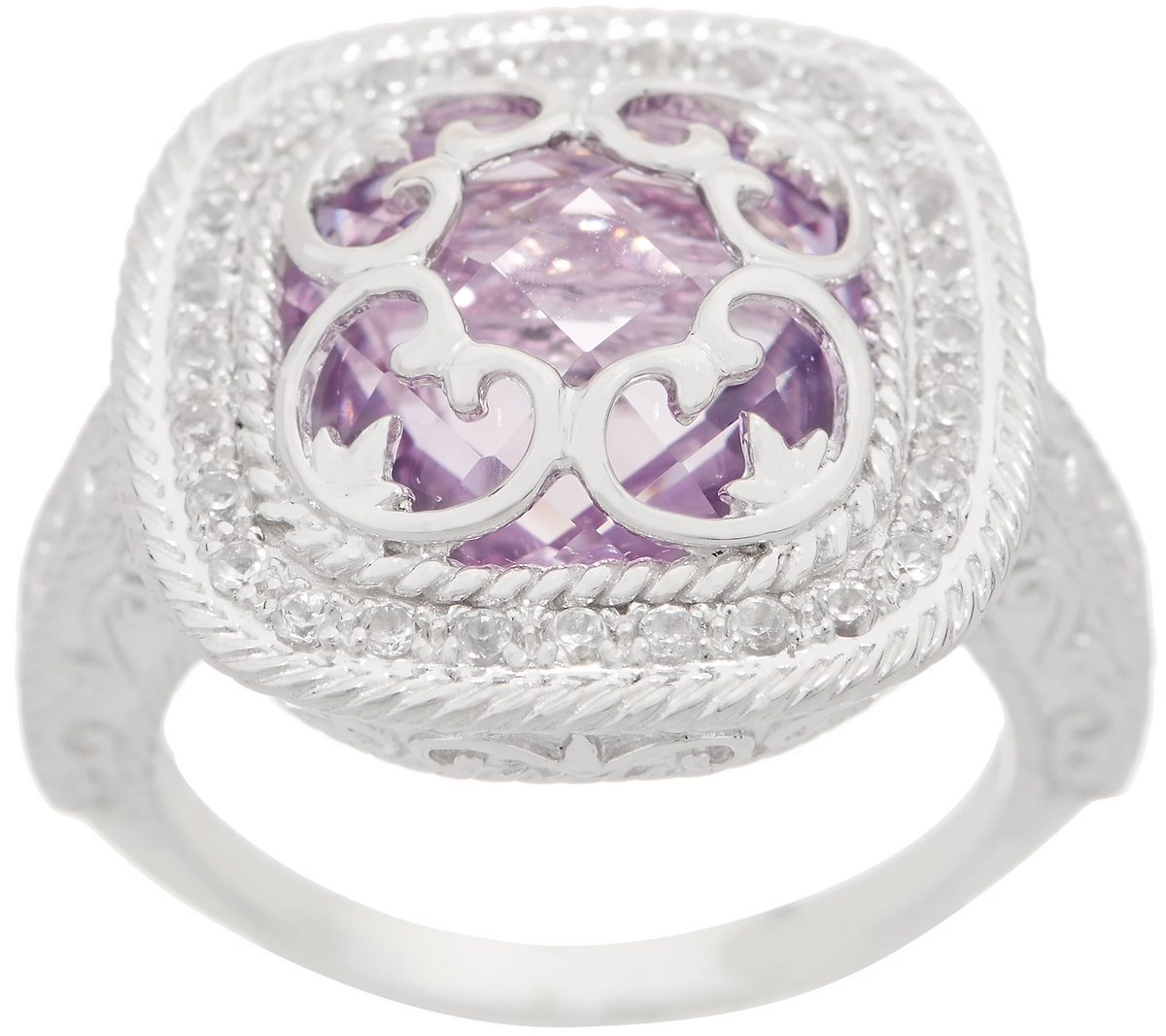 DeLatori Sterling Silver Rose de France Cushion Cut Ring, Size 5