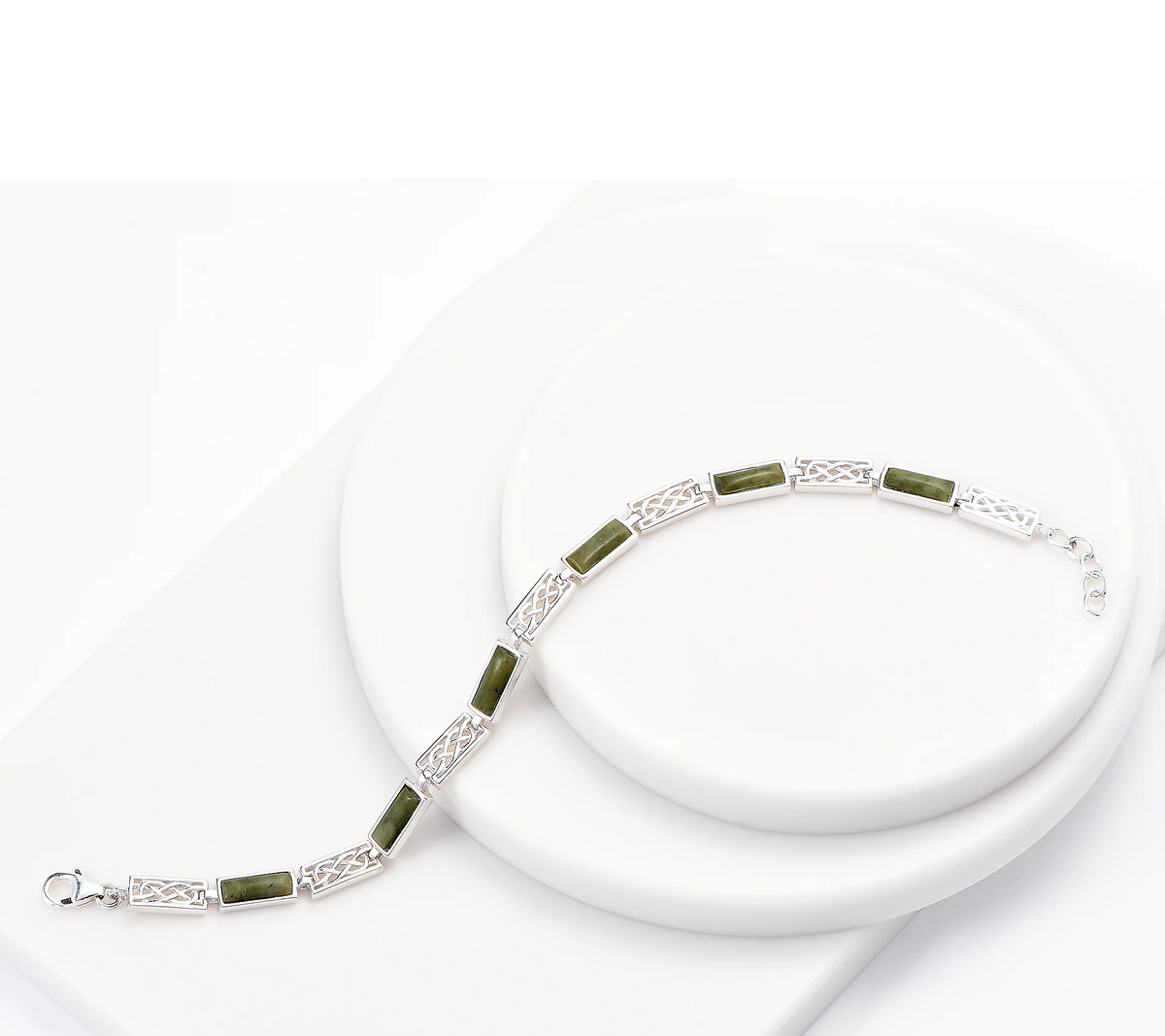 Connemara marble Green Link Station Celtic Knot Bracelet Sterling Silver 6-3/4"