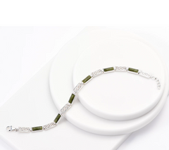 Connemara marble Green Link Station Celtic Knot Bracelet Sterling Silver 6-3/4"