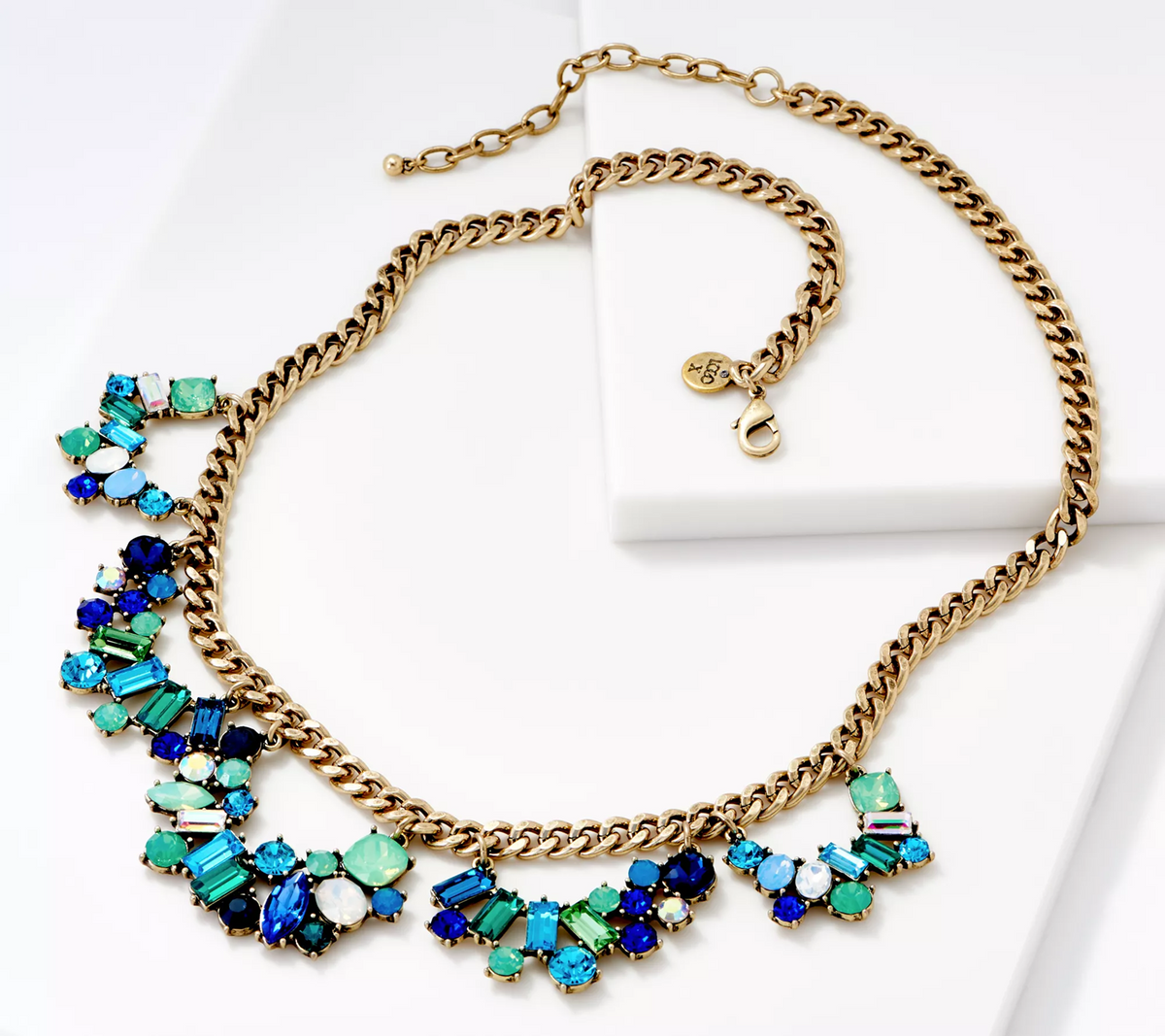 LOGO Links by Lori Goldstein Legacy Mixed Stone Bib Antiqued Goldtone Necklace