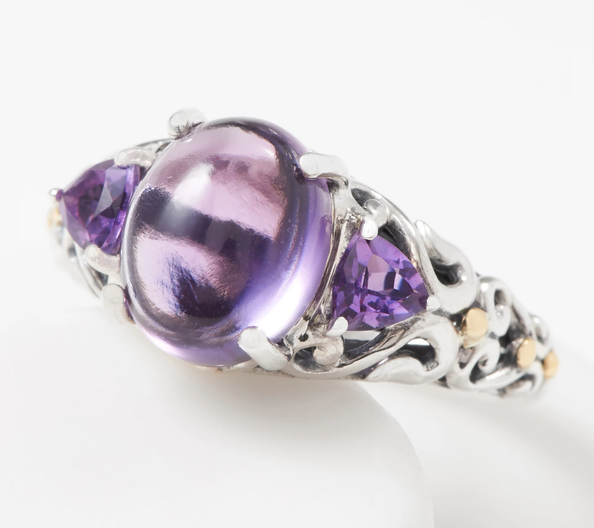 Artisan Crafted Sterling Silver Amethyst Three Stone Ring Size 7