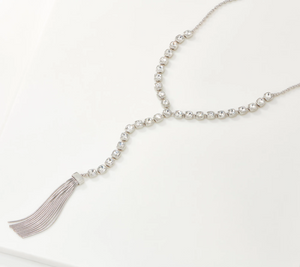 Susan Graver Reversible Cushion Cut Silver Tone Y Necklace with Tassel