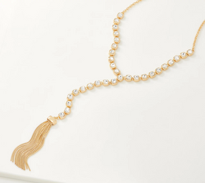 Susan Graver Reversible Cushion Cut Gold Tone Y Necklace with Tassel
