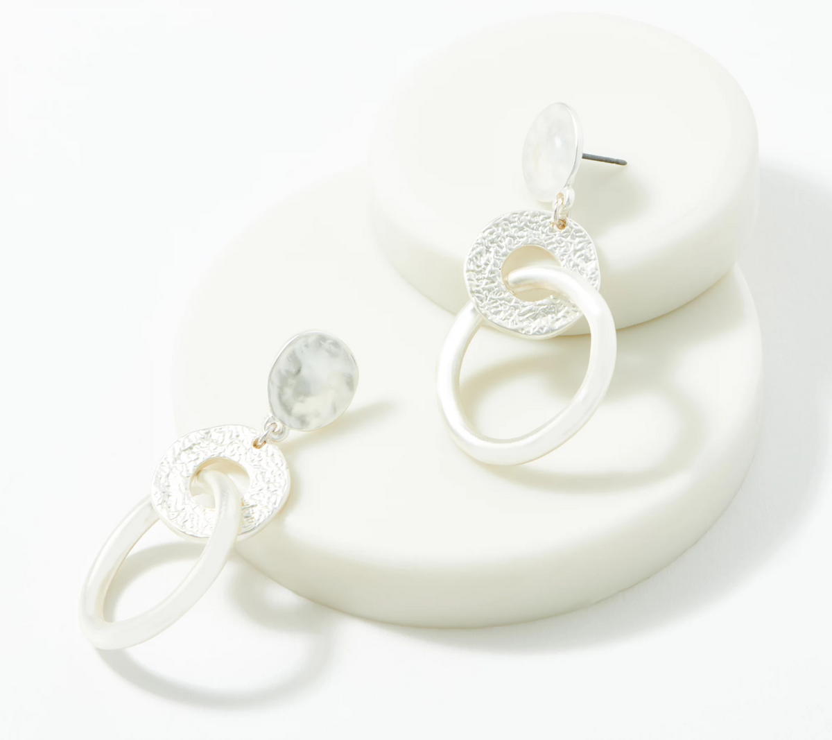 Susan Graver Textured and Polished Link Silver Tone Earrings