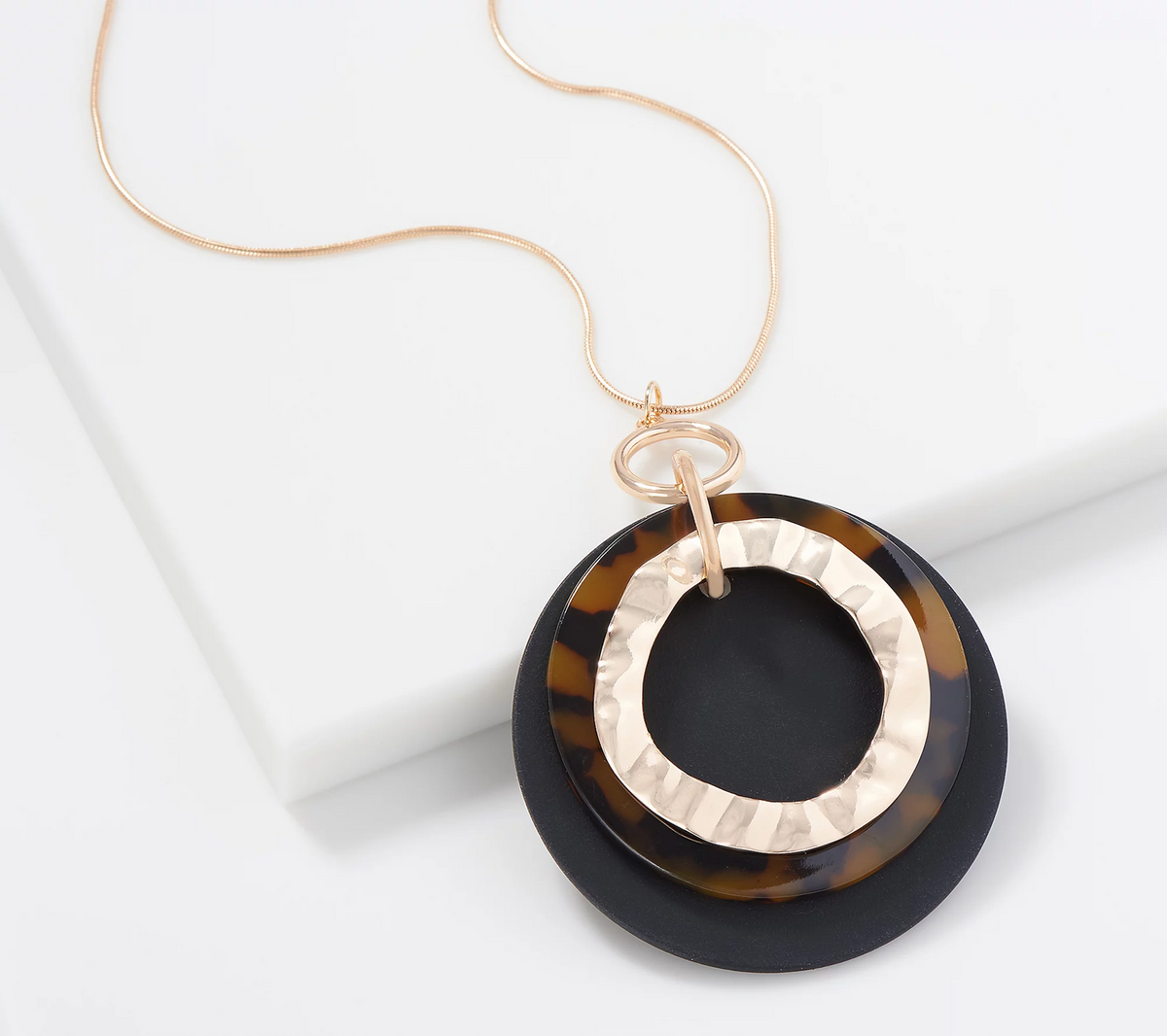 Susan Graver Layered Goldtone Pendant with Chain Necklace