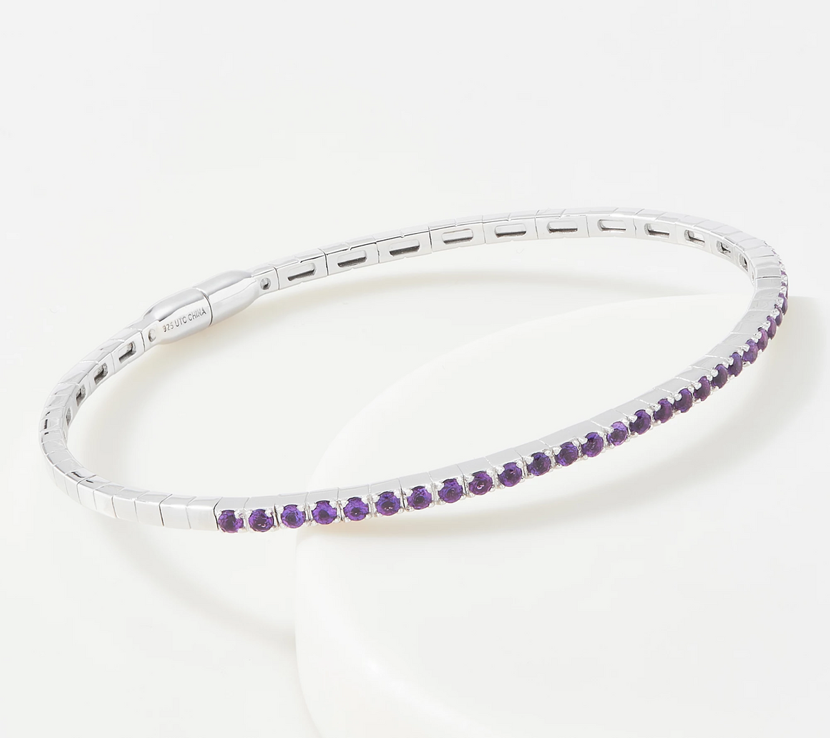 Affinity Gems Sterling Silver Amethyst Gemstones Bangle Bracelet, Avg