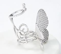 Diamonique Sterling Silver Flexible Moving Butterfly Ring, Size 9