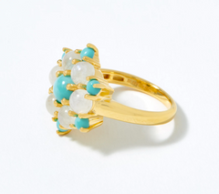 Gold-over Sterling Silver Moonstone & Turquoise Cluster Ring Size 5"