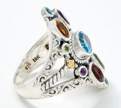 Artisan Crafted Sterling Silver Multi Gemstone Ring with 18K G Accents, Size 6