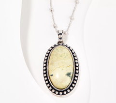 Generation Gems Oval Gemstone Chrysoprase Cabochon Pendant w/Chain Sterling Silver
