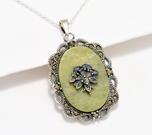 Connemara Marble Shamrock Pendant with Tree of Life 18"