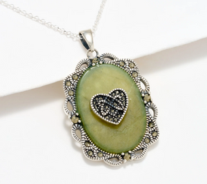 Connemara Marble Shamrock Pendant with Celtic Heart 18"