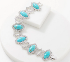 Grace Kelly Collection Simulated Turquoise Drop Silvertone Bracelet