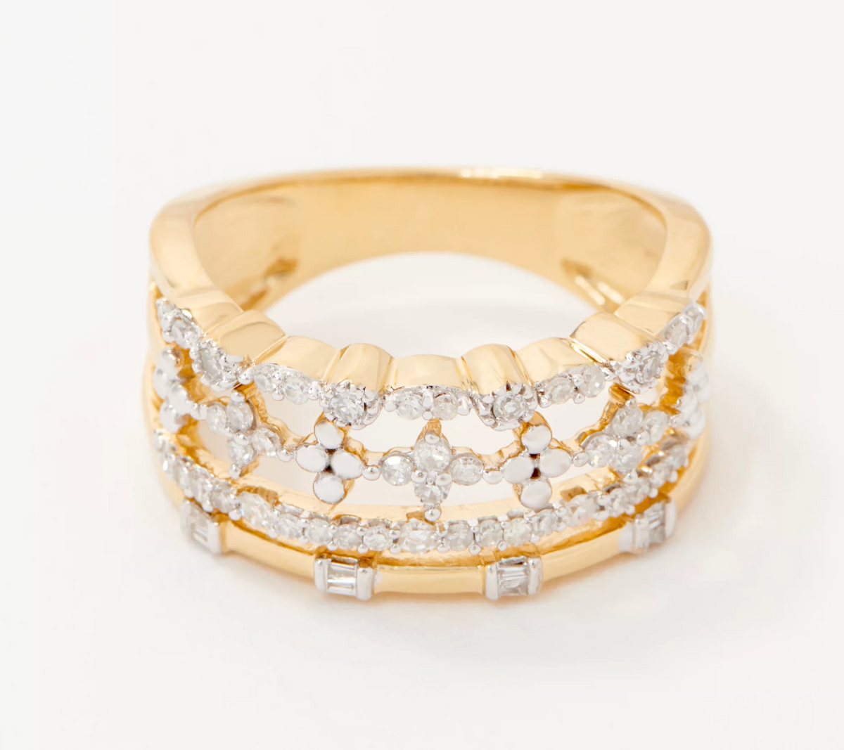 Affinity Sterling silver Gold-plated Multi-Row Diamond Prong Band Ring. Size 10
