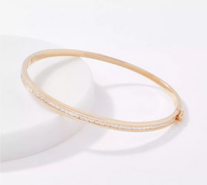 Gold One 1KT Resin Electroform Gold Hinged White Topaz Bangle Bracelet, 7-1/2"