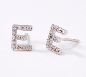 Affinity Sterling Silver Diamond E Initial Stud Earrings, 1/10cttw