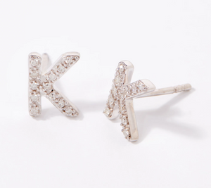 Affinity Sterling Silver Diamond "K" Initial Stud Earrings