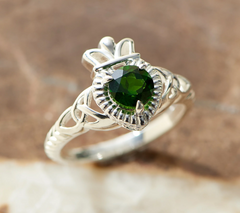 JMH Jewelry Sterling Silver Claddagh Green Chrome Diopside Ring Size 7
