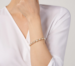 Honora Sterling Silver Cultured Pearl & Oval Link Station Gold Tone Bracelet 7-1/4"