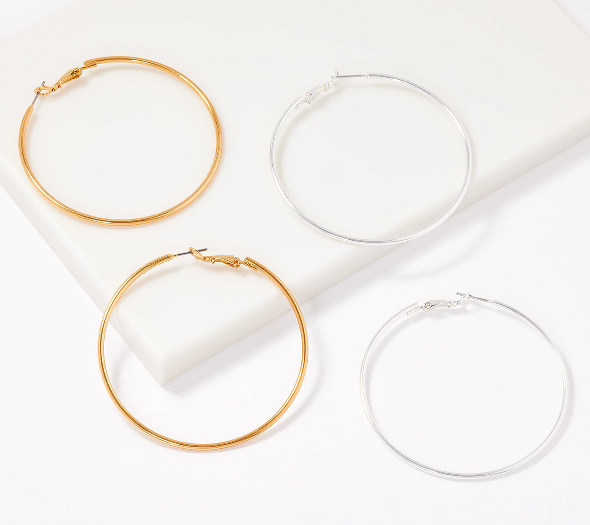 Joan Rivers Set of 2 Golden/Silver Leah Hoops Earrings with Omega Back