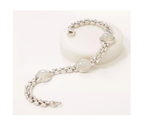 Affinity Gem Three Round Moonstone Station Bracelet 7-1/4" Sterling Silver