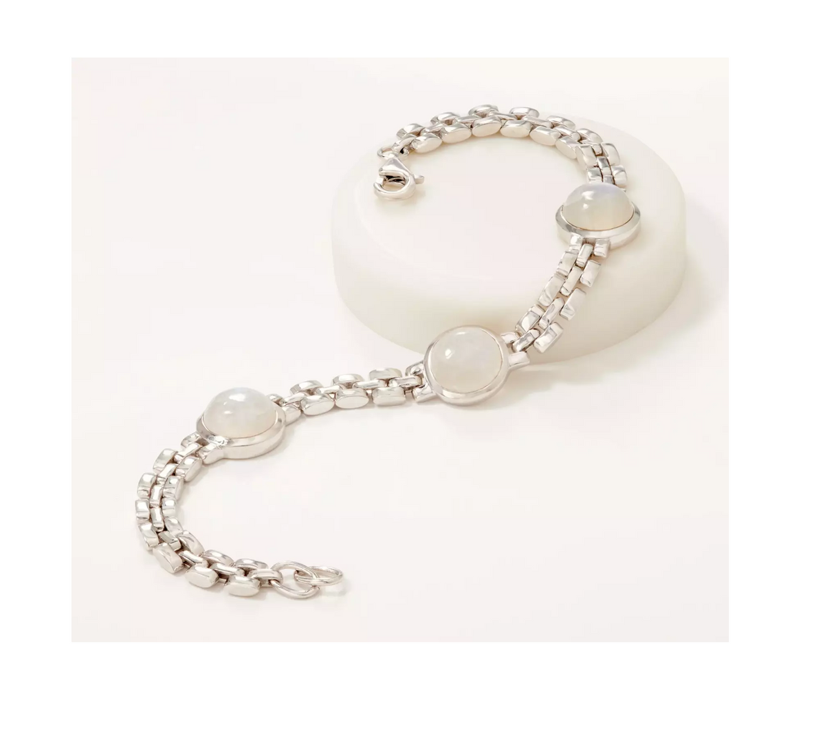 Affinity Gem Three Round Moonstone Station Bracelet 7-1/4" Sterling Silver