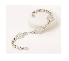 Affinity Gem Three Round Moonstone Station Bracelet 7-1/4" Sterling Silver