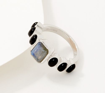 Generation Gems Sterling Silver Emerald Cut & Oval Cabochon Gemstone Ring, Size 10