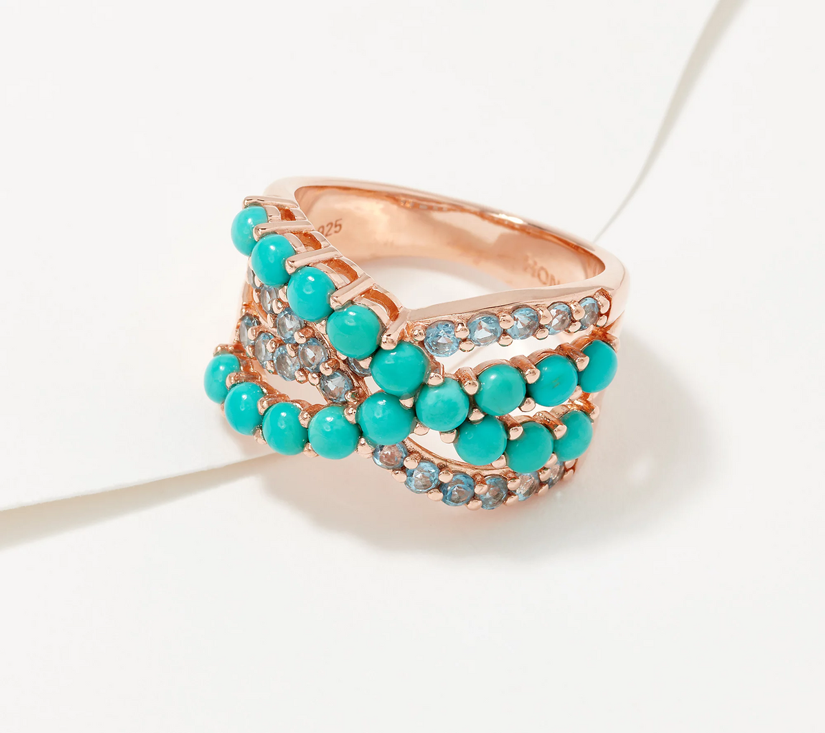 Affinity Gems Rose-Clad Sterling Silver Sleeping Beauty Turquoise and Blue Topaz Ring, Size 8