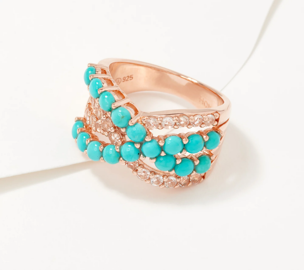 Affinity Gems Sterling Silver Turquoise & White Topaz Band Ring Size 8