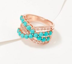 Affinity Gems Sterling Silver Turquoise & White Topaz Band Ring Size 8