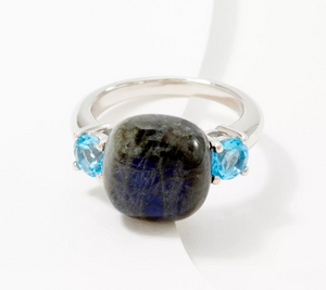 Affinity Gems Labradorite & Swiss Blue Topaz Sterling Silver Ring, Size 10