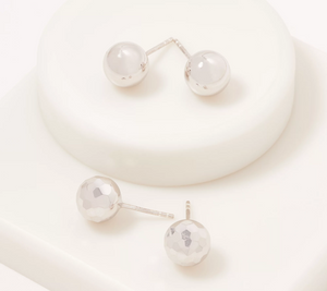 Sterling Silver S/2 Polished & Diamond Cut 9mm Bead Studs by Si Chevron