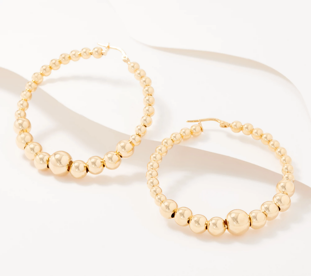 Italian Silver Gold-Clad SterlingSilver 2" Graduated Polished Bead Hoop Earrings