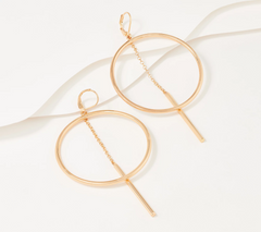Joan Rivers Set of 2 Golden/Silvertone Hoop Earrings with Hanging Bar, 3-3/4"