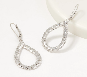 Sterling Silver Byzantine Teardrop Hoop 1-3/4" Earrings by Silver Style