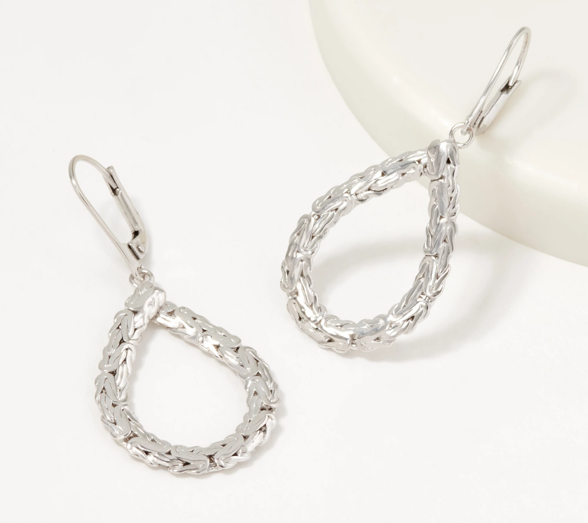 Sterling Silver Byzantine Teardrop Hoop 1-3/4" Earrings by Silver Style