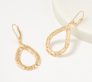 Gold-Over Sterling Silver Byzantine Teardrop Hoop 1-3/4" Earrings by Silver Style