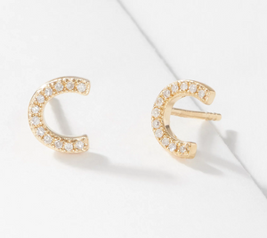 Affinity 14K Plated Diamond Initial "C" Stud Earrings