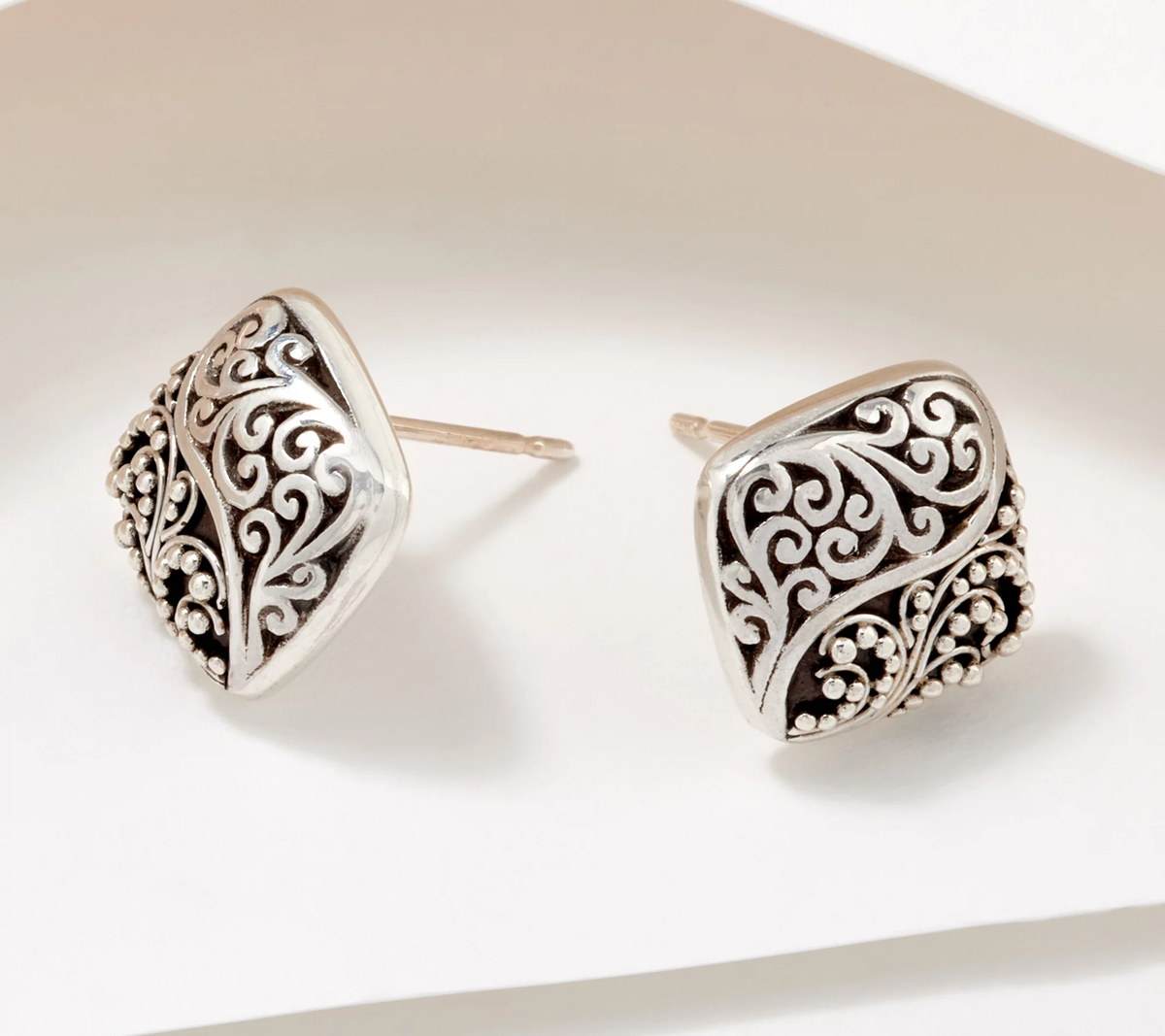 Lois Hill Sterling Silver Cushion-Shaped Granulated Stud Earrings