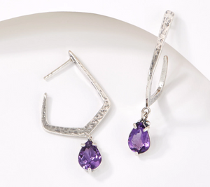 Or Paz Sterling Silver Textured Amethyst Gemstone Drop Earrings