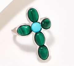 Affinity Gems Sleeping Beauty Turquoise  and Malachite Cross Ring Size 8