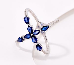 Affinity Gems  Sterling Silver Precious Sapphire Criss-Cross Ring, Size 8