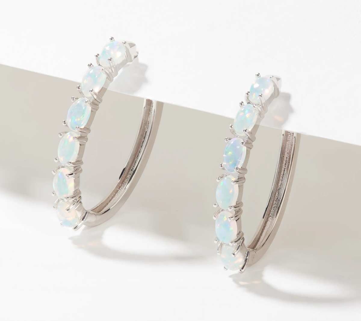 Affinity Gems  Sterling Silver Oval Cut Ethopian Opa Hoop Earrings, 1"