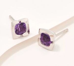 Affinity Gems Cushion Cut Gemstone Amethyst Stud Earrings, Sterling Silver