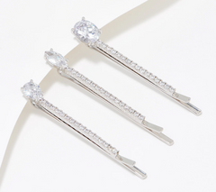 Diamonique x Zaxie Silver Tone Brass Sparkly Bobby Pin Set