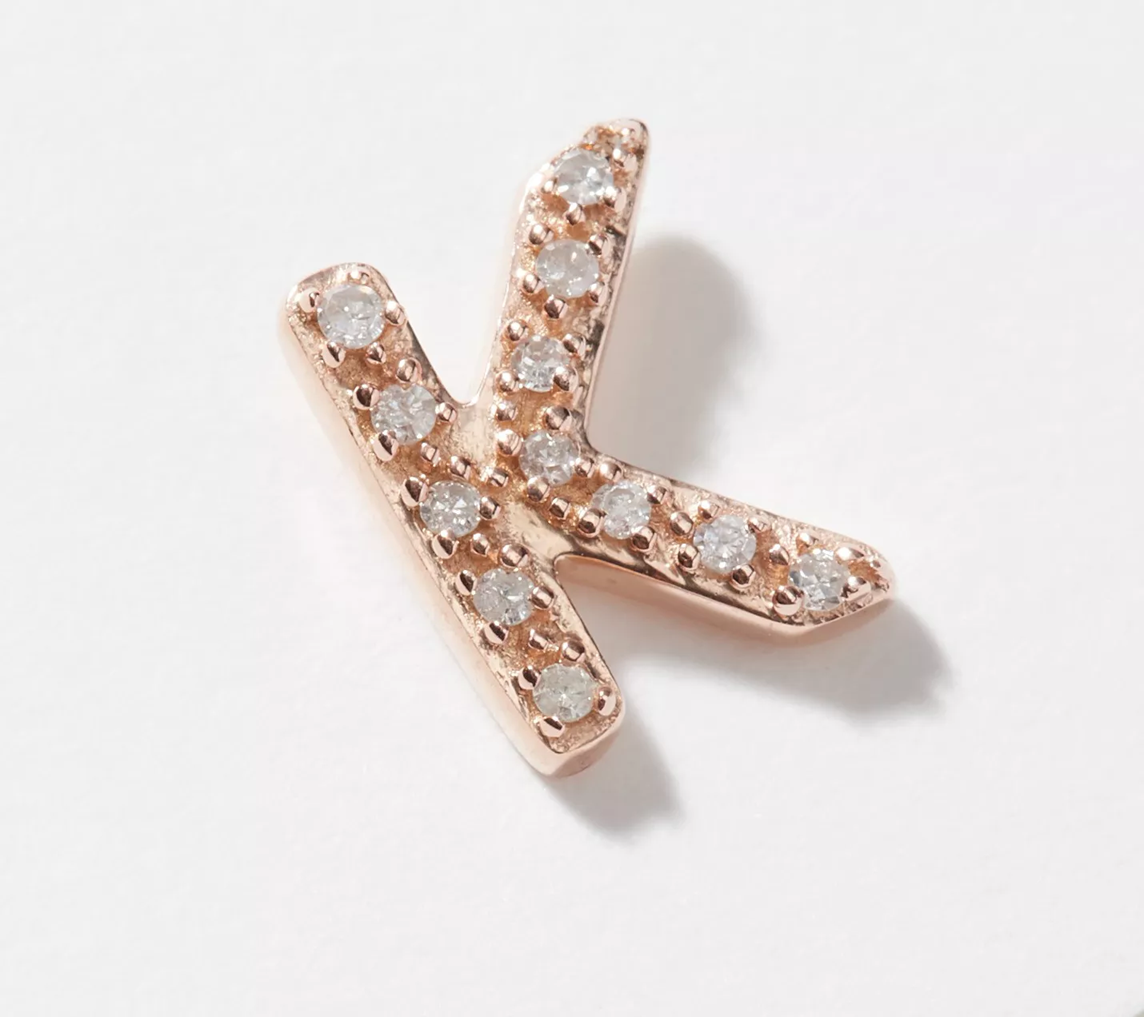 Affinity Sterling Silver "K" Initial Rose Diamond Stud Earring