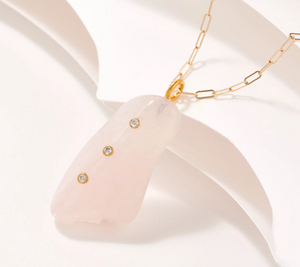 Aura by Paige Novick  Sterling Silver Rose Quartz & Diamond Necklace, 18"