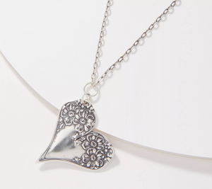 Silver Spoon Sterling Silver 18" Heart "Florentine pendant" Necklace
