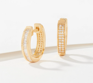 Affinity 14K gold-plated Sterling Silver Diamonds Reversible Hoop Earrings